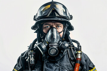 Intensity in the Eyes: Intense close-up of a firefighter wearing a breathing apparatus