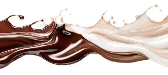 Chocolate and milk wave on white background