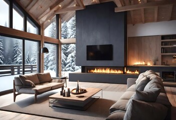 Fototapeta premium living room with fireplace
