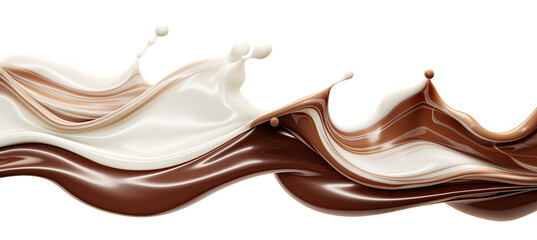 Chocolate and milk wave on white background