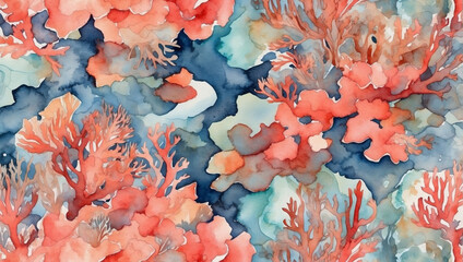 Watercolor pattern wallpaper showcasing a coral reef from above.