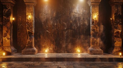 Illuminated Podium in Ancient Cavern - Stone Theater, Rough Stage