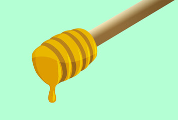 Honey dripping honey dripping dipper. Thick honey dripping from the wooden honey spoon. Healthy food and diet concept