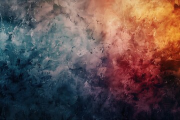 Abstract background, gradient color of blue and red, dark grey, and light orange, with rough texture and a bit of foggy effect