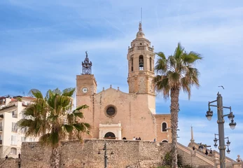 Foto auf Leinwand Blick auf die Kirche des heiligen Bartholomäus und der heiligen Thekla in Sitges, Spanien © Robert Poorten
