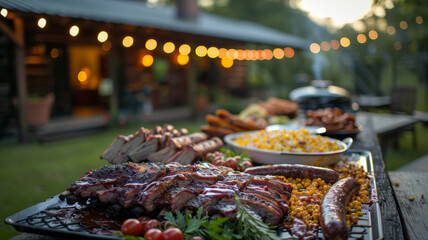 Grilled foods on a table outdoors