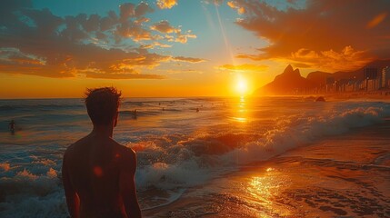 man on the beach in Rio - obrazy, fototapety, plakaty