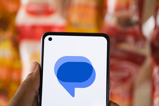 Dhaka, Bangladesh- 13 Apr 2024: Google messages logo is displayed on smartphone.