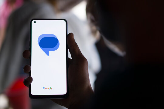 Dhaka, Bangladesh- 13 Apr 2024: Google messages logo is displayed on smartphone.