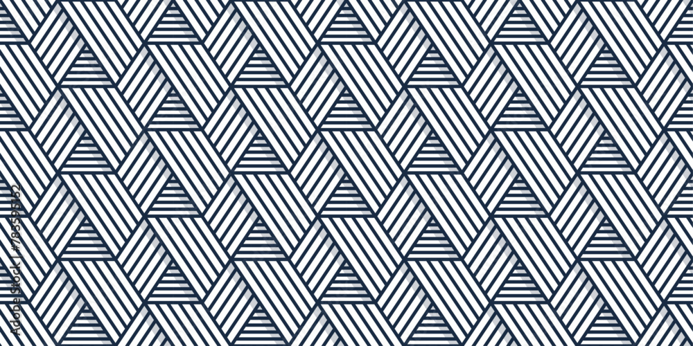 Poster Linear flat abstract lines. Pattern of voluminous stripes, hexagonal shape.