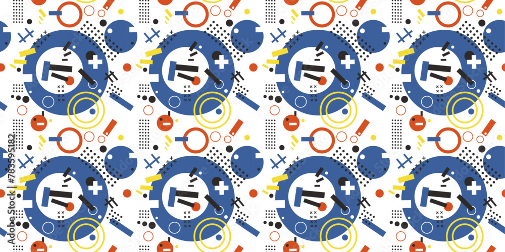 Poster Repeating Memphis pattern. Vector geometric memphis made from colored circles.