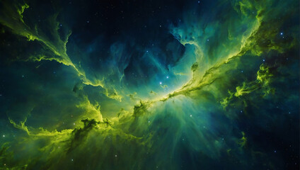 Abstract chartreuse galaxy sky, vibrant and energetic.