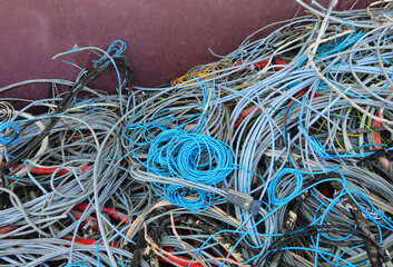 insulated copper electrical wires in the recycling center for recyclable materials - 783596163