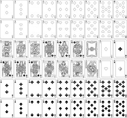 A truly full, complete deck of playing cards in black and white. All cards including joker plus and backs. An original design in a classic vintage style. Standard poker size. - 783596395