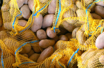 sacks of organic naturally potatoes without chemical fertilizers for sale - 783596795