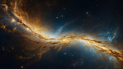 Abstract gold galaxy sky, gleaming with cosmic splendor. - obrazy, fototapety, plakaty
