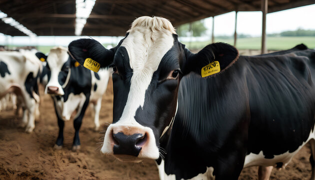 Cows in a barn. Generative AI.

