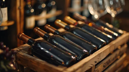 Fotobehang Wine bottles in a wooden crate. © SashaMagic