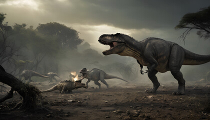 Obraz na płótnie Canvas Great dinosaur. Dinosaur era. Menacing teeth. Generative AI.