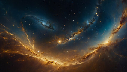 Abstract gold galaxy sky, gleaming with cosmic splendor.