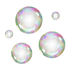 Colorful 3D Soap Bubbles Floating on White Background