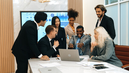 Diverse group of office worker and employee applauding, happy collaborate on strategic business...