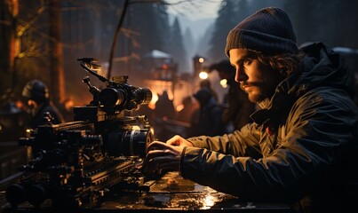 Man Repairing Camera in the Dark
