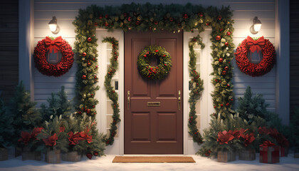 Holiday decorations on the doors. Generative AI.

