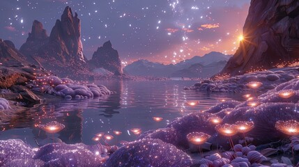 Bioluminescent Flora and Mysterious Landscapes of a Distant World widescreen wallpaper