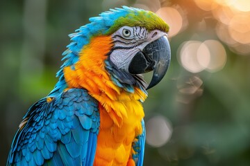 Obraz premium Striking image of a pensive Blue-throated Macaw with a detailed feather pattern against a soft background