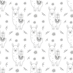 Obraz premium llama with gift seamless pattern