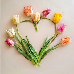 colored tulips in shape of heart