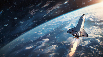 Space shuttle on dark isolated background - obrazy, fototapety, plakaty