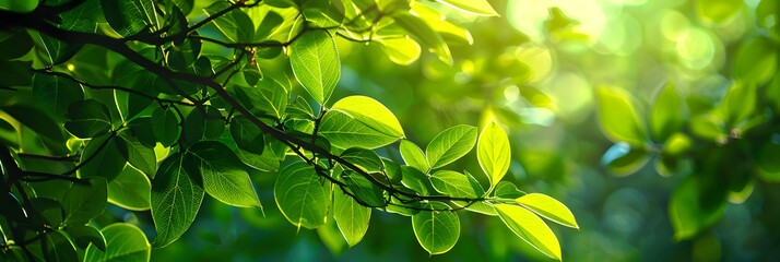 A vibrant background of green foliage, with bright leaves showcasing the beauty of nature in summer.