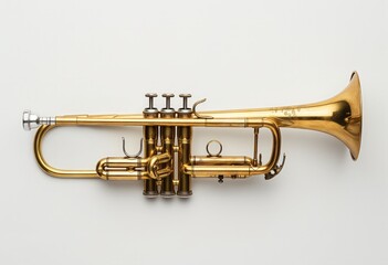 A high-quality image showing a brass trumpet against a clean white backdrop, capturing the elegance...