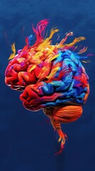 An explosion of vibrant colors forming the shape of a human brain, set against a dark blue background, symbolizing creativity and innovation in digital marketing The design incorporates bright hues li - obrazy, fototapety, plakaty