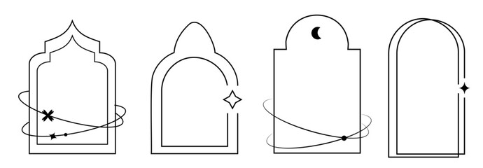Set of geometric Retro Arch Boho Y2k Ramadan Islamic Frames and doors