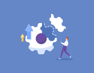 Concept of patching. repair or update a system or software. fix bugs or weaknesses in the system. updates and additions. Installing puzzle pieces. flat style illustration concept design. graphic eleme