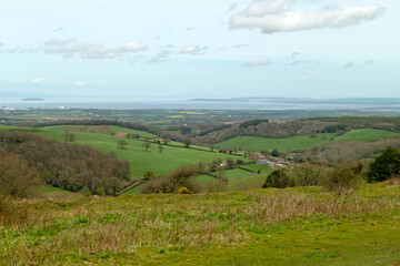 Fototapeta na wymiar View from Cothelstone Hill towards the Bristol Channel and Hinkley Point, Somerset, England