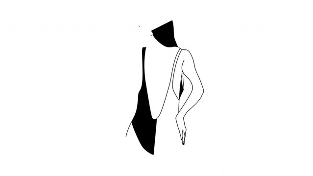 Abstract linear drawing of a girl in a swimsuit. Portrait minimalistic style. Modern continuous line art. Fashion print. Beaty salon