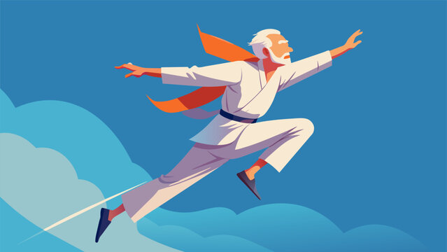 Defying the laws of physics the seasoned tze artist flies through the air with precision and grace proving that age is just a number.