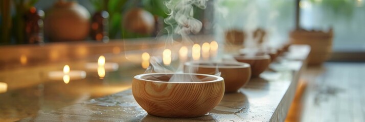 Wooden Bowl Essential Oil Diffuser Releasing Calming Aroma in Serene Spa Like Environment