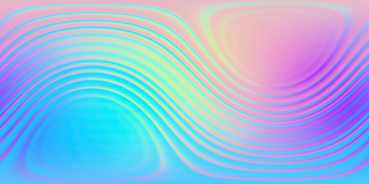 HDRI. Gradient waves, iridescent chrome wavy surface. Full spherical panorama 360 degrees. Cloth, fabric, liquid surface, ripples, reflections. 3D render illustration.