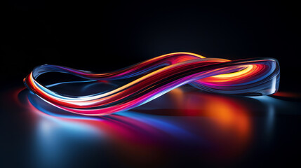 Amidst the darkness, neon lights burst forth, creating vibrant and graceful curves