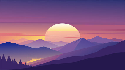 Obraz premium A breathtaking sunset the sky painted in shades of silver gold and purple casting a radiant glow over the land and evoking a sense of peaceful