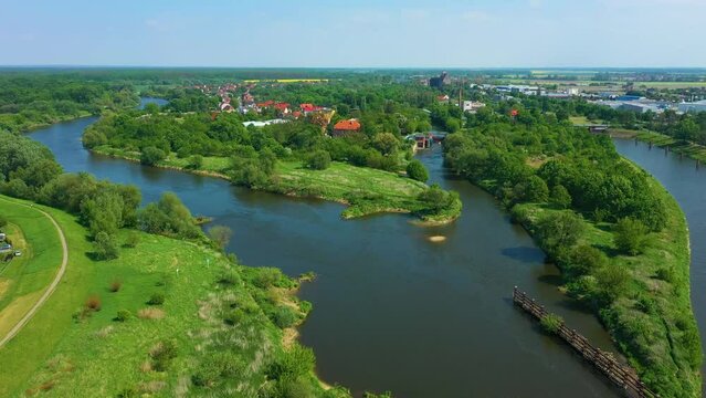 Beautiful Landscape River Odra Olawa Rzeka Aerial View Poland