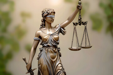 The symbolism of justice: a blindfolded Lady Justice holding a scale, representing equality and impartiality in law.