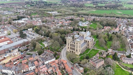 Ripon cathedral North Yorkshire UK drone,aerial high angle shot