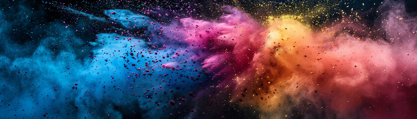 Colored powder explosion, Holi Sad, national flag colors, black bg - obrazy, fototapety, plakaty