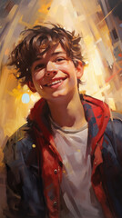 Obraz premium Bright and energetic portrait of a happy teenager captures the vibrancy and energy of youth